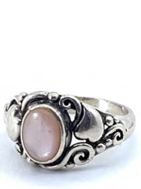 Sterling Silver Pink Opal Ring Size 7 Scroll Detail 925 Designer Stamped